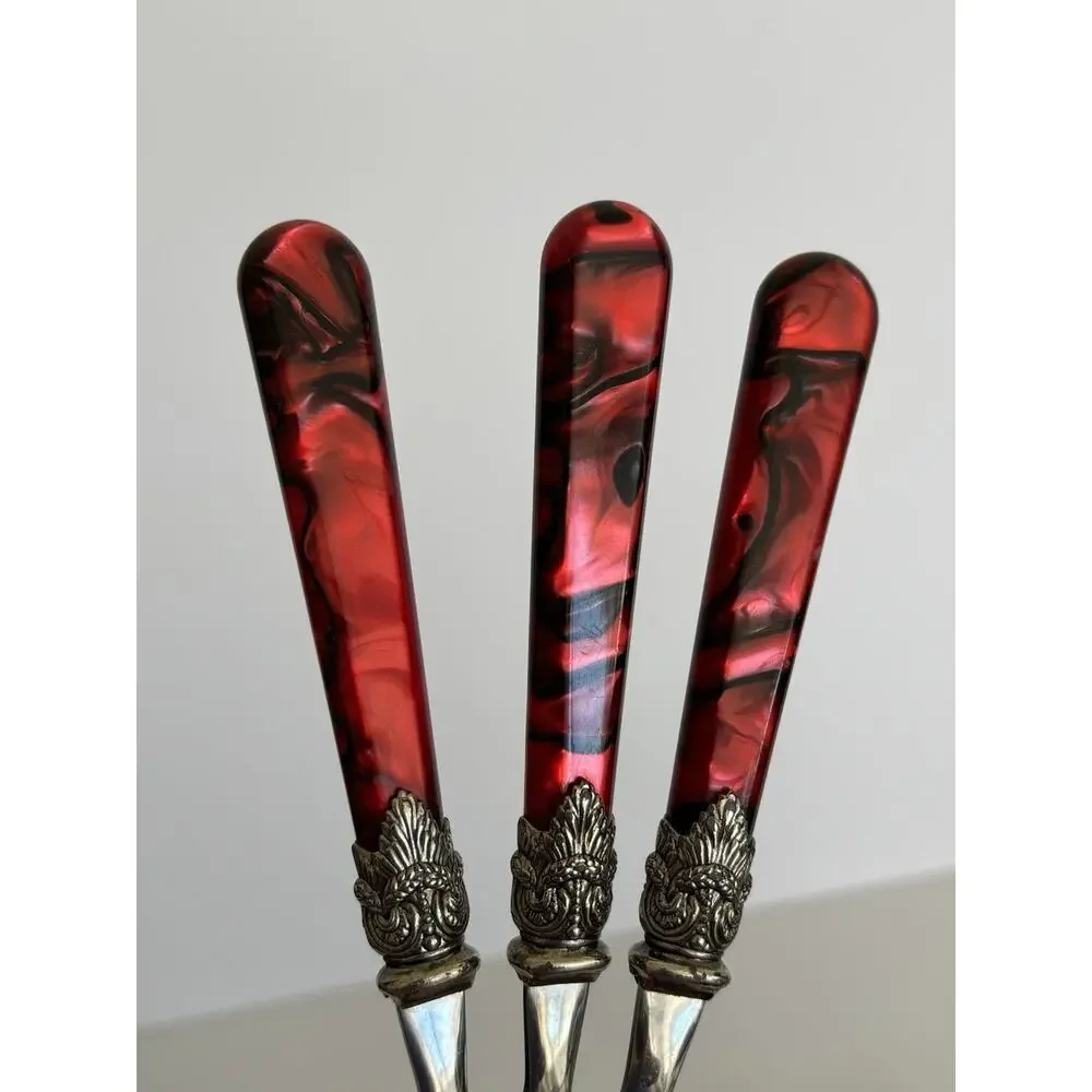Vtg Forks Stainless 18/8 Flatware Red Mother Pearl Pattern 7 Pcs Preowned